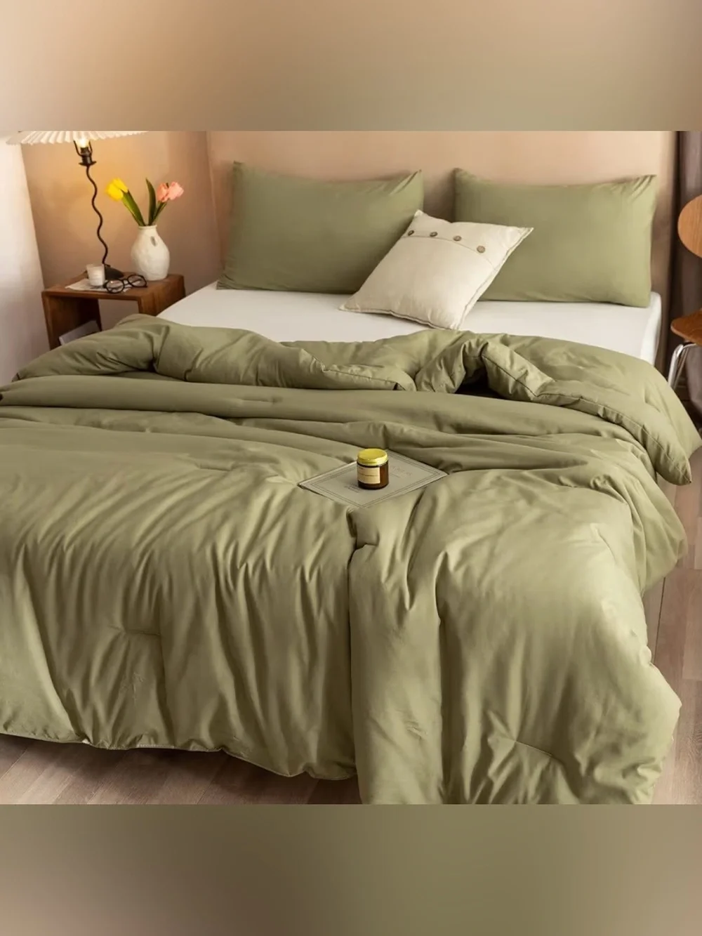 New 3pc Rosgonia Olive Green Boho Queen Bedding Comforter Quilt Pillow Cases Set